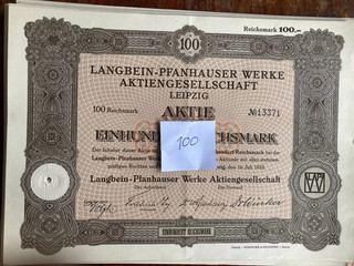 Lagerverkauf 100 Langbein Pfannhauser Werke AG Leipzig 1932 100 RM VF
