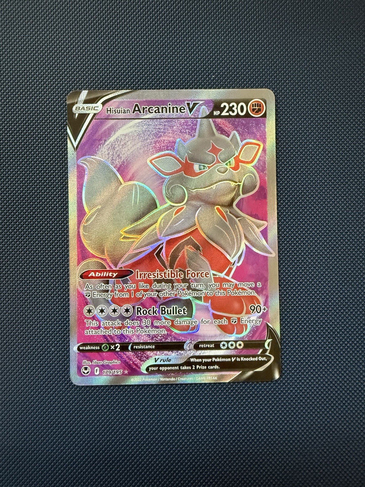 Pokémon Hisuian Arcanine V Full Art Holo Ultra Rare Card 179/195 Silver Tempest
