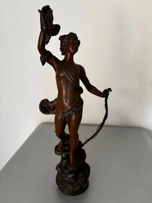 Statue Ancienne Régule Cupidon Amour Arc Oiseau Sculpture Art Nouveau 40cm - Photo 1/4