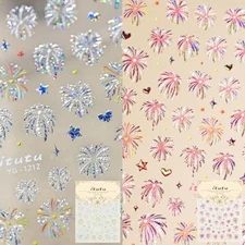 siawadeky Fireworks Design Nail Stickers, Set of 2, 3D Gold Sparkle N From Japan