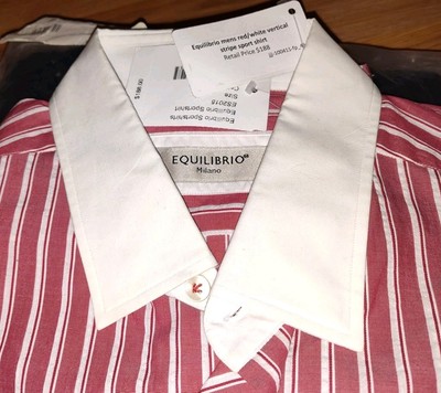 Equilibrio Italy Red White Stripe Cotton Point Collar Dress Shirt XXL