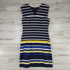 TOMMY HILFIGER Women’s Striped Sleeveless Sheath Dress SIZE 10 Navy Yellow Lined