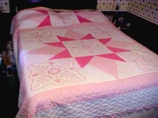 VTG Pink Star Embroidered Quilt 87841