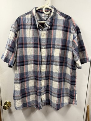 Croft & Barrow Shirt Mens XXL Plaid Button Up Short Sleeve Linen Cotton Preppy