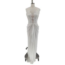 11683 BCBGMaxazria abito maxi pizzo increspato bianco taglia 6 matrimonio sposa formale