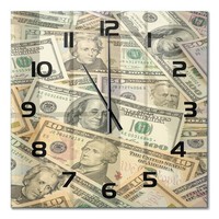 Glasuhr Als Dekorative Glas-Wanduhr Dollarbanknoten Schwarze Zeiger 60X60 Cm