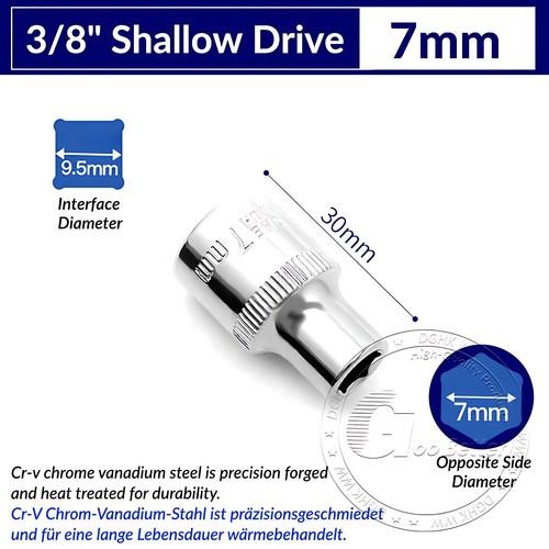 Chrome Plated 6 Point Sockets 3/8" Drive, Shallow or Deep Choose Size 6mm - 24mm - Afbeelding 7 van 47