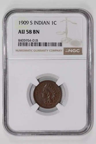 1909-S INDIAN HEAD CENT NGC AU58 PQ ORIGINAL COIN!