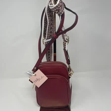 NWT Mali + Lili Josie Triple Zip Red vegan Leather Crossbody Bag Black 2 straps 