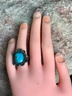 Vintage Navajo Native American Turquoise Silver Ring Size 7 1/2 Bezel Set Estate