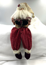 Vintage Christmas Shelf Sitting Santa 18" Tall Holiday Wood Fabric Porcelain