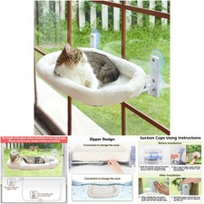 Cordless Cat Window Perch Hammock 4 Suction Cups Metal Frame Soft Cover Indoor