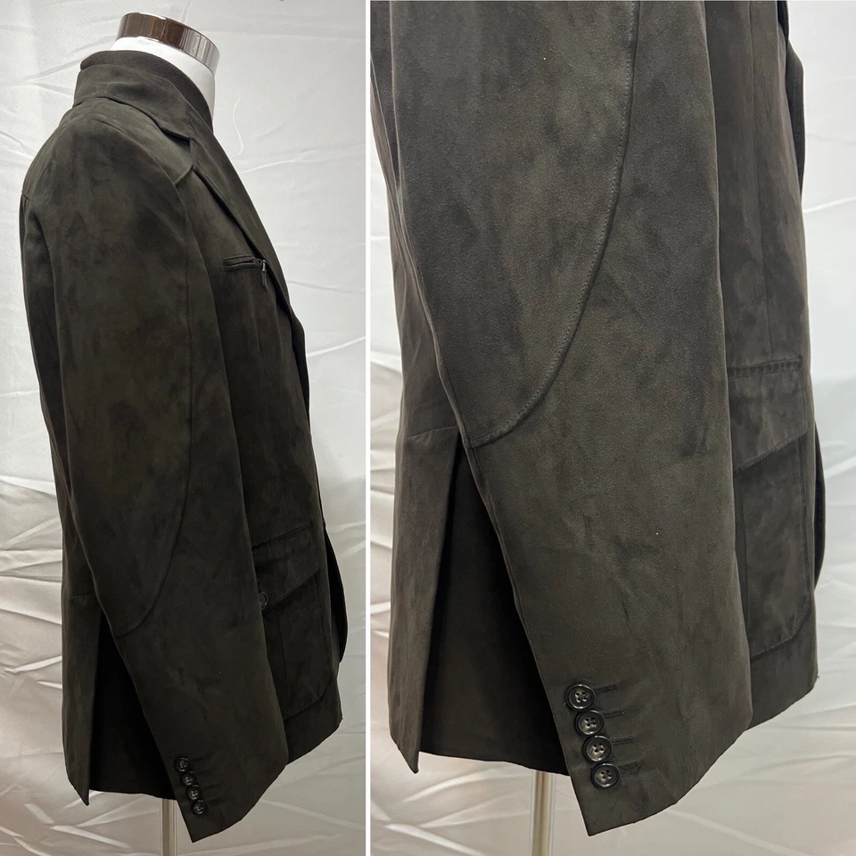 Chaqueta Blazer Para Hombre Tasso Elba Marrón M Imitación Gamuza 3 Botones Cremallera Capas Foto 3 de 4