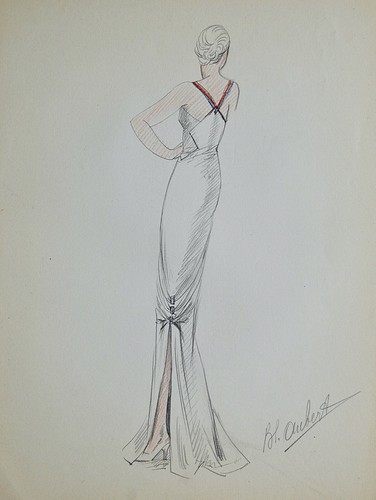 Taller Vionnet - Dibujo Original - Lápiz - Vestido Ranurado Sobre el Lado 442 - Imagen 1 de 2