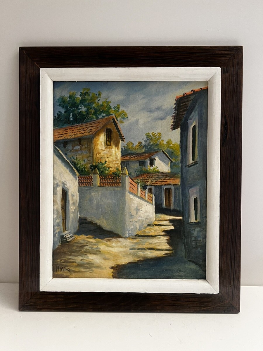 Impressionist Mexican City Oil Painting Signed Manuel Reina Framed
