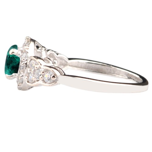 14KT White Gold 1.48Ct Natural Zambian Emerald IGI Certified White Diamond Ring - Picture 3 of 8