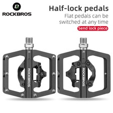 ROCKBROS MTB Bike Lock-to-Flat Pedal Aluminum Alloy Pedal Lock/Flat Pedal SPD