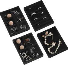 Stackable Jewelry Trays Organizer Set for Drawers, Jewellery Drawer 1- Grey