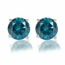 3.00 CT Round Cut Lab Created Blue Diamond 14K White Gold Finish Stud Earrings