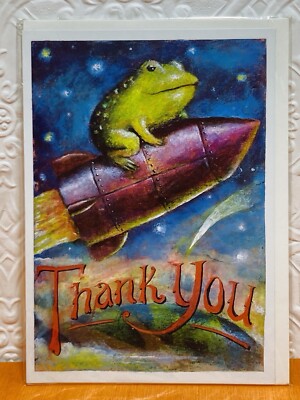 Stephen Mackey 1993 Thank You Greeting Card UK England Frog on Rocket NEW
