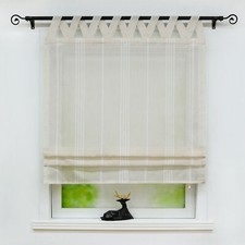Raffrollo Schlaufen Landhaus Raffgardinen Küche Gardine Leinen Blickdicht Voile