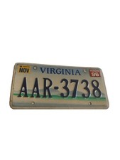 Vintage Virginia License Plate AAR-3738