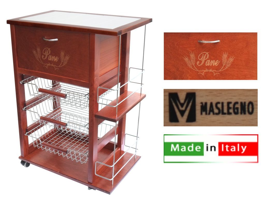 CARRELLO VESUVIO PORTA PANE + PORTA BOTTIGLIE CILIEGIO  MASLEGNO TOP SHOP 2023