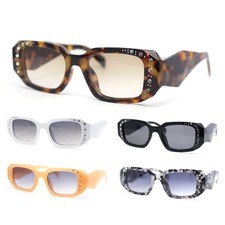 Womens Geometric Square Bevel Rectangle Rhinestone Jewel Plastic Sunglasses