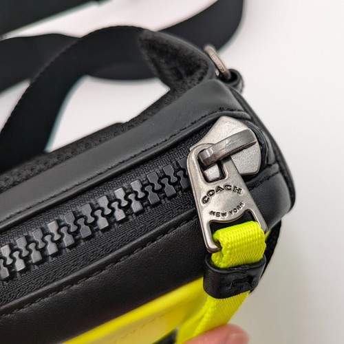 Coach Mini Edge Belt Bag E2161-C3466 Neon Yellow & Black Leather Men’s Crossbody - Picture 3 of 17