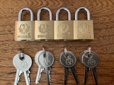 VINTAGE RUGER BRASS PAD LOCK GUN LOCK PADLOCK 2 KEYS NEW IN BOX DISCONTINUED VINTAGE RUGER BRASS PAD LOCK GUN LOCK PADLOCK 2 KEYS NEW IN BOX DISCONTINUED