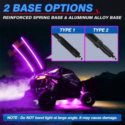 2Pcs 3FT RGB Spiral LED Whip Lights Antenna Chase + Flag for ATV RZR UTV - Picture 12 of 24