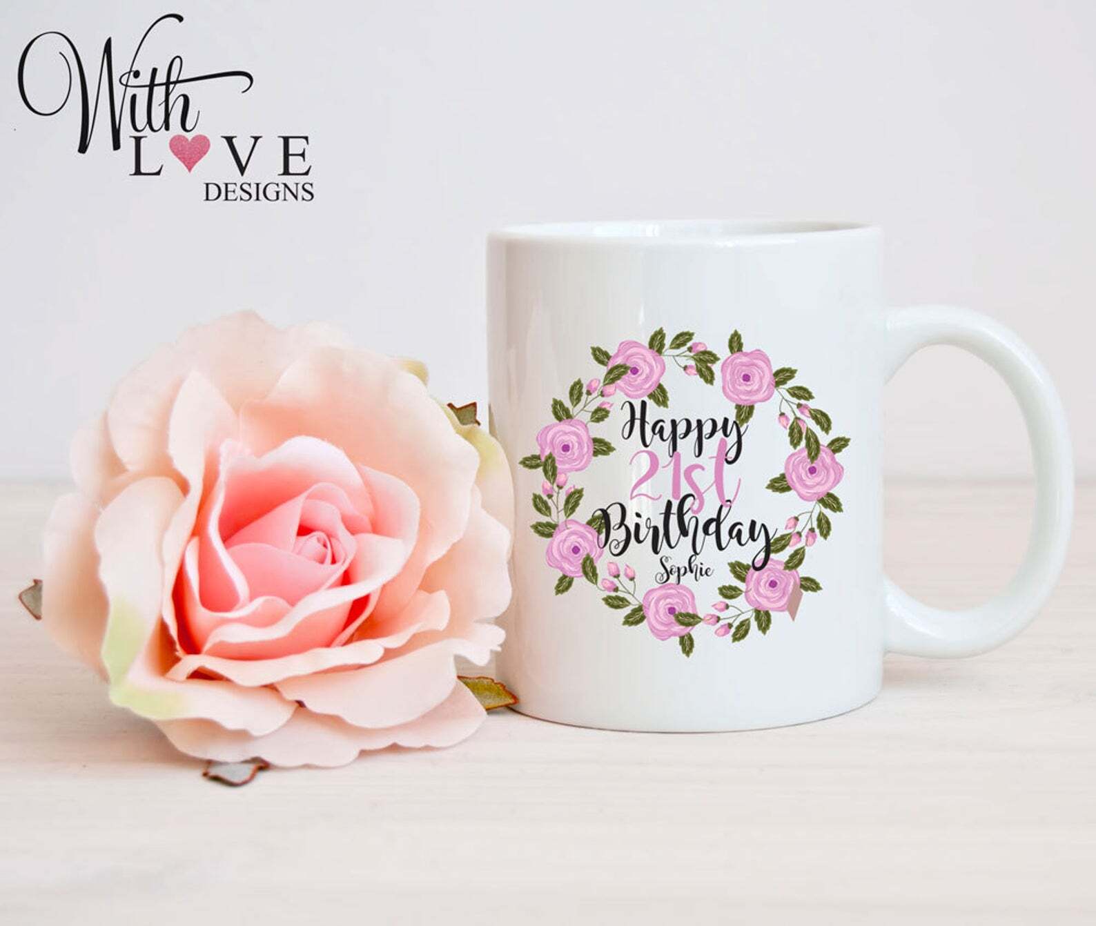 Happy Birthday Girly Floral Wreath Coffee Mug Tea Cup Personalised Birthday