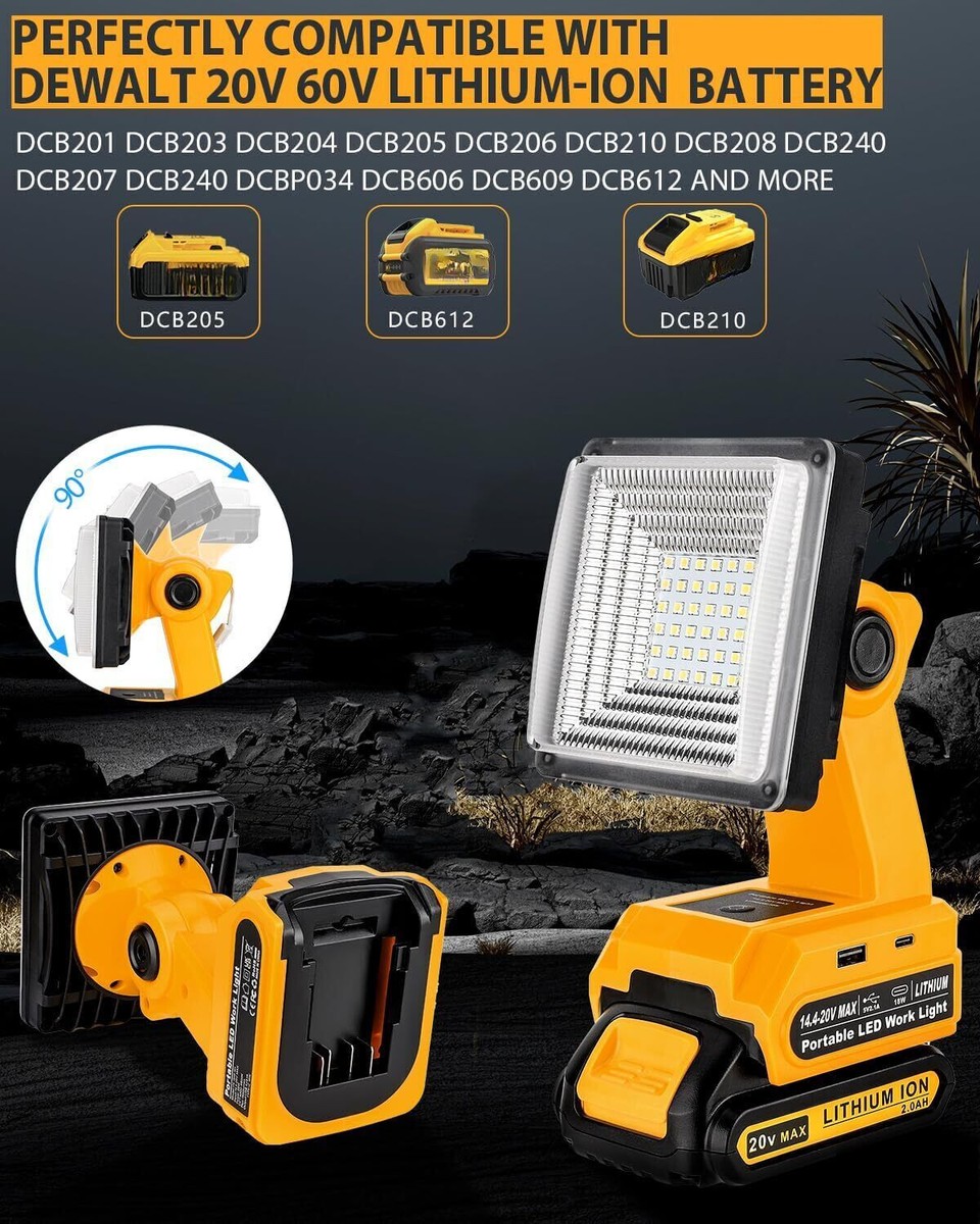 1500LM LED Work Light for Dewalt 20V 60V Battery Outdoor Flood Light with  USB