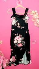 WOMEN FLORAL SQUARE NECK RUFFLE MIDI DRESS ( SIZE M )