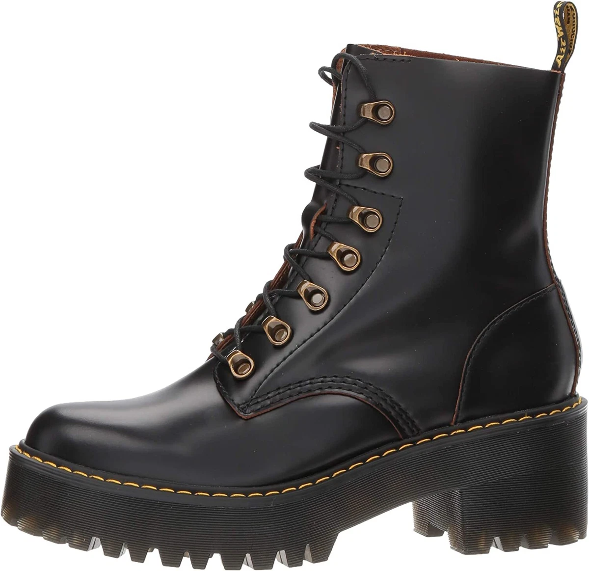Women s Shoes Dr. Martens LEONA Leather Lace Up Platform Boots 22601001 BLACK