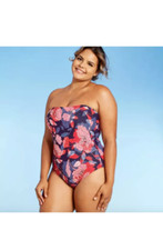 NEW Women's Bandeau Modern One Piece Swimsuit - Kona Sol Floral Sz S Small