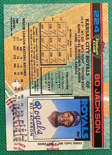 1991 Topps Stadium Club #224 Bo Jackson NM Kansas City Royals - Picture 2 of 2