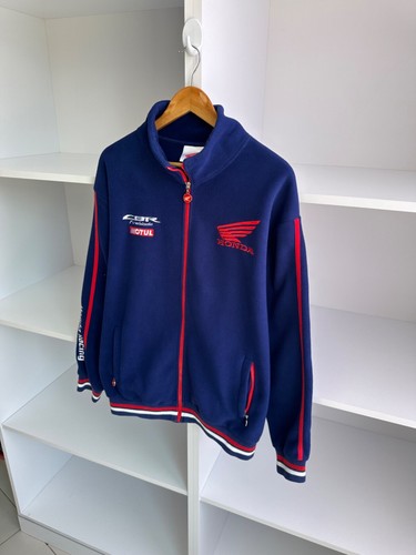 Giacca Vintage Honda Racing Pile Uomo Moto Navy Zip Tg L - Foto 3 di 10
