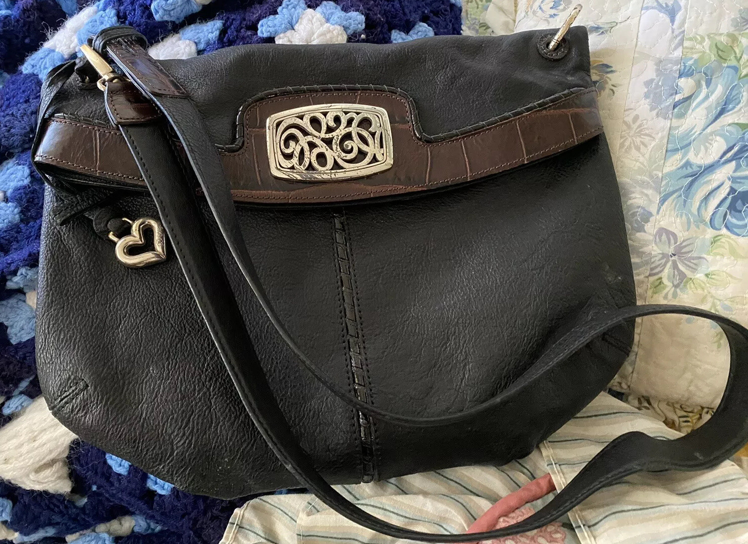 PONY Borsa a tracolla Brighton vintage SKRIBBLE vintage spessa in pelle pieghevole sopra la parte superiore hobo