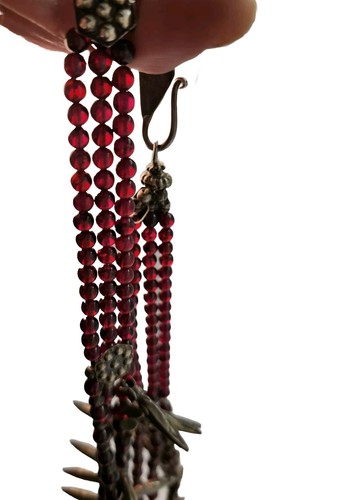 Southwestern Necklace Sterling 925 Spike 3-tiered Berry Red Garnet Unique Gift - Picture 8 of 9