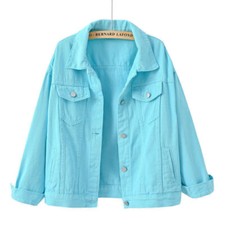 Womens Ladies Stretch Denim Jacket Soft Cotton Loose Plus Zise Stonewash Coat UK