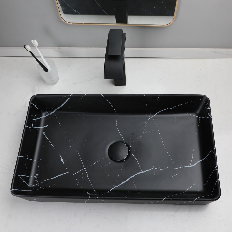 Black Rectangle Ceramic Bathroom Vessel Sink Vanity Basin Faucet Drain ...