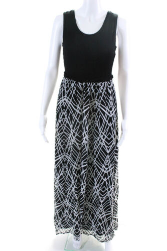 Calvin Klein Damen Schaufelausschnitt durchsichtig bedruckt Overlay Maxikleid schwarz weiß XS - Bild 1 von 4