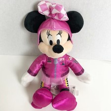 Minnie Mouse Disney Store Pink Race Car Suit TuTu 89 Bow Plush Doll Stuffed 10"