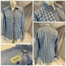 Ted Baker Archive Flip Cuff Shirt 16 35 Blue Plaid Cotton Made Turkey YGI I1-116
