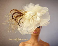 Bridal Kentucky Derby Fascinator Cream White Gold Branch Holiday Royal Ascot Hat