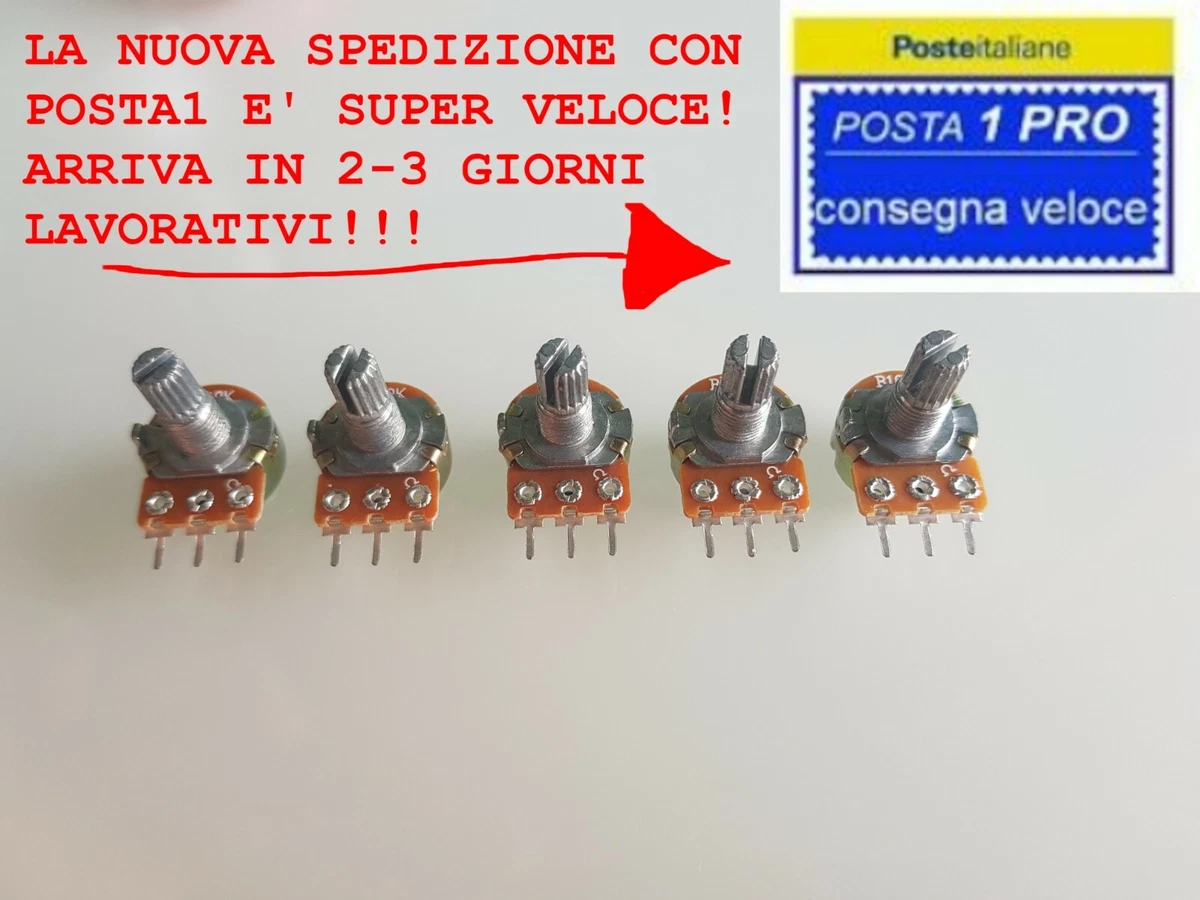 Kit 20 Pezzi Potenziometri Rotativi Lineari B10k Ohm Con Albero 20 Mm, Dadi, Rondelle E Manopole In Alluminio