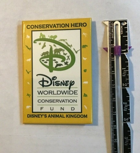 DISNEY WORLDWIDE CONSERVATION FUND HERO, PIN BACK BUTTON, YELLOW, ANIMAL KINGDOM - Picture 2 of 3