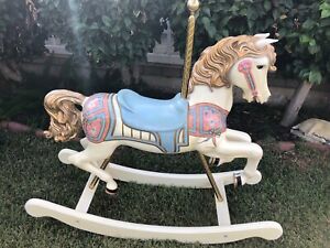1984 Signed S & S Cal Wood Carved Carousel Rocking Horse With a Short Pole | eBay