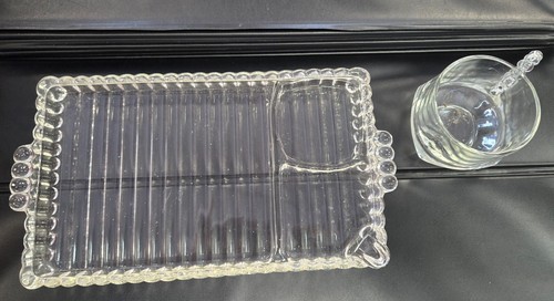 Set Of 4 Vtg Hazel Atlas Glass Snack Luncheon Plates Sip And Smoke Ball & Rib - Picture 2 of 5